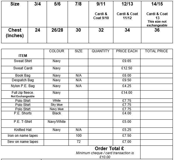 Uniform price list - November 2022